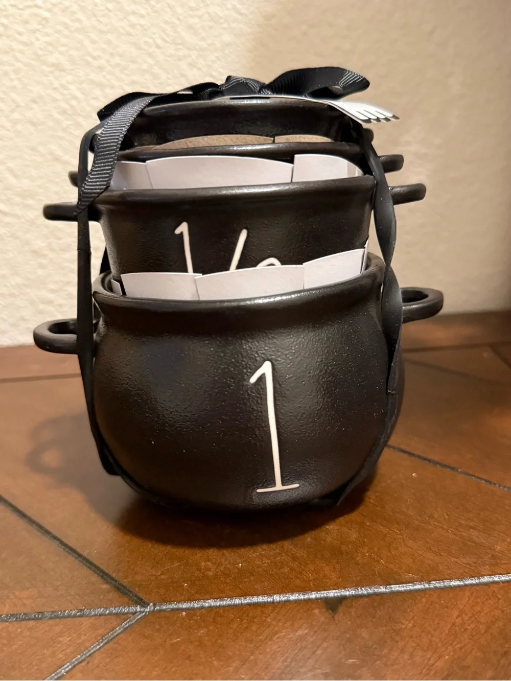 Rae Dunn Black Ceramic Measuring Cups Set of 4- Mini Cauldrons- NWT